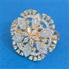 Cubic Zirconia Adjustable Ring With Mehndi 2tone Rhodium Plating
