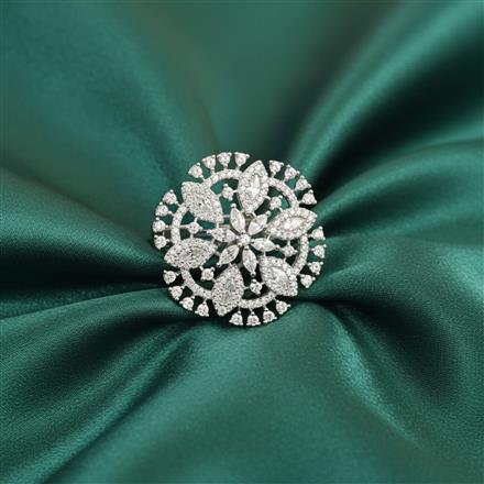 Cubic Zirconia Adjustable Ring With Mehndi 2tone Rhodium Plating