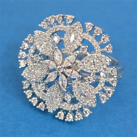 Cubic Zirconia Adjustable Ring With Mehndi 2tone Rhodium Plating