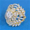 Cubic Zirconia Adjustable Ring With Mehndi 2tone Rhodium Plating