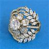 Cubic Zirconia Adjustable Ring With Mehndi 2tone Rhodium Plating