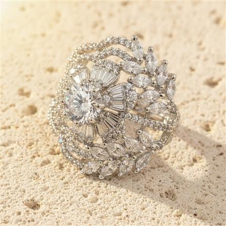 Cubic Zirconia Adjustable Ring With Mehndi 2tone Rhodium Plating