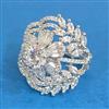 Cubic Zirconia Adjustable Ring With Mehndi 2tone Rhodium Plating