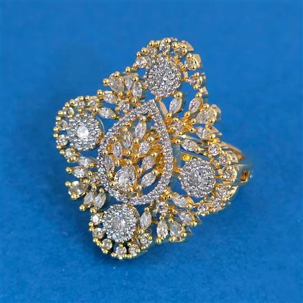 Cubic Zirconia Adjustable Ring With Mehndi 2tone Rhodium Plating