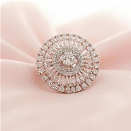 Cubic Zirconia Adjustable Ring With Mehndi 2tone Rhodium Plating