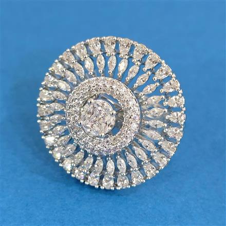 Cubic Zirconia Adjustable Ring With Mehndi 2tone Rhodium Plating