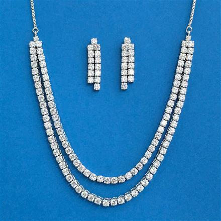 Cubic Zirconia 2 Line Necklace With 2tone Rhodium Plating