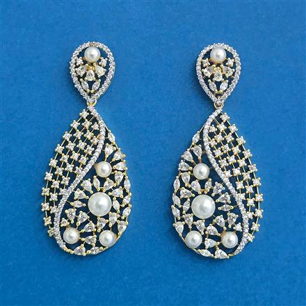 Cubic Zirconia Classic Earring With Rhodium 2 Tone Plating