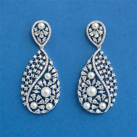 Cubic Zirconia Classic Earring With Rhodium 2 Tone Plating