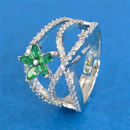 Cubic Zirconia Adjustable Ring With Rhodium Plating