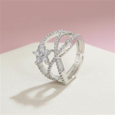Cubic Zirconia Adjustable Ring With Rhodium Plating