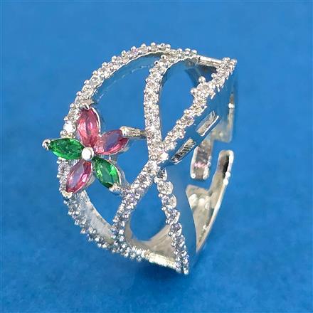 Cubic Zirconia Adjustable Ring With Rhodium Plating