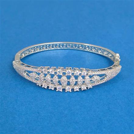Cubic Zirconia Openable Kada With Mehndi 2 Tone Rhodium Plating
