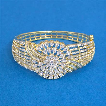 Cubic Zirconia Openable Kada With Mehndi 2 Tone Rhodium Plating