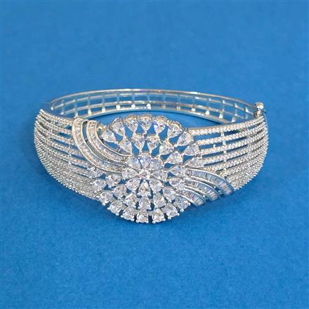 Cubic Zirconia Openable Kada With Mehndi 2 Tone Rhodium Plating