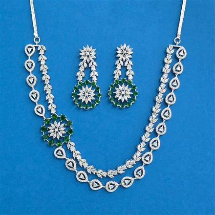 Cubic Zirconia Classic Necklace SetWith Rhodium Plating