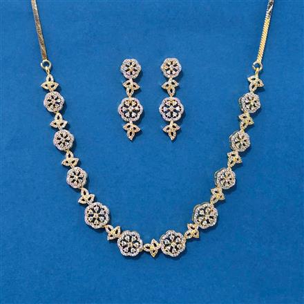 Cz Classic Necklace Set With 2 Tone Rhodium Plating