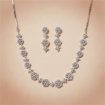 Cz Classic Necklace Set With 2 Tone Rhodium Plating