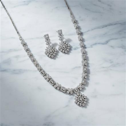 Cz Classic Necklace Set With 2 Tone Rhodium Plating