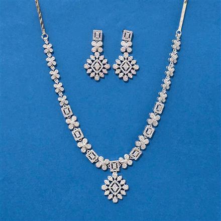 Cz Classic Necklace Set With 2 Tone Rhodium Plating