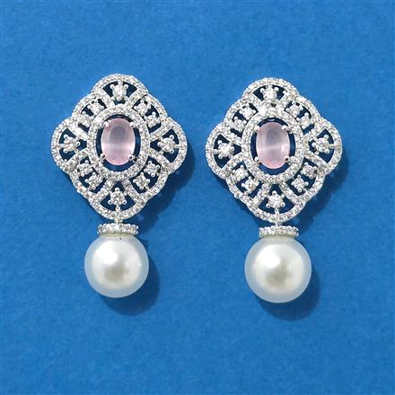 Cz Classic Earring With Rhodium Plating