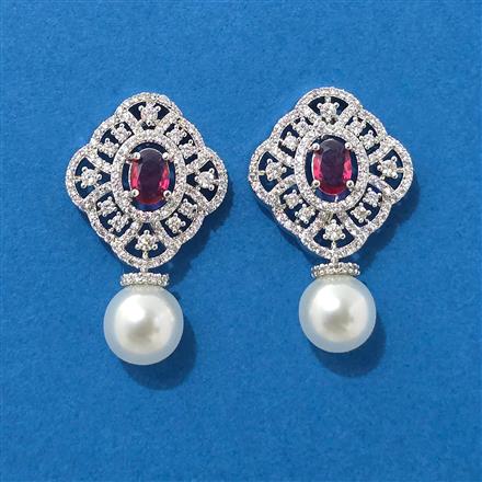 Cz Classic Earring With Rhodium Plating