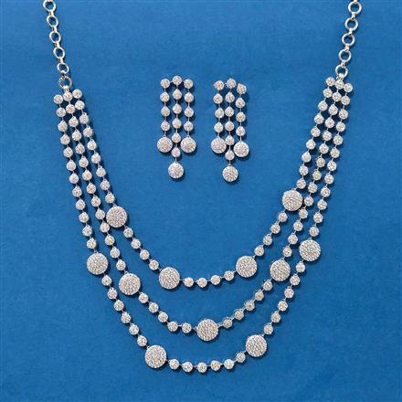 Cz Classic Necklace Set With Rhodium Plating