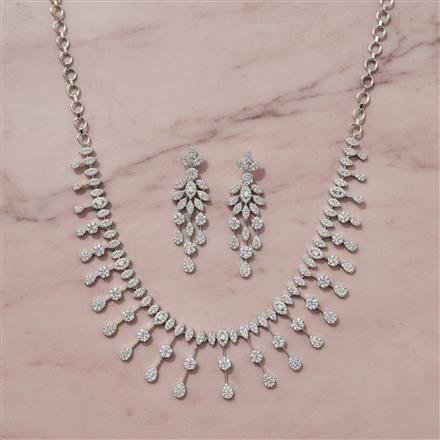 Cz Classic Necklace Set With Mehndi Rhodium Plating