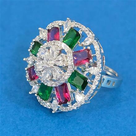 Cubic Zirconia Adjustable Ring With Rhodium Plating