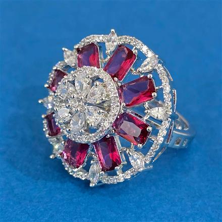 Cubic Zirconia Adjustable Ring With Rhodium Plating