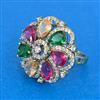 Cubic Zirconia Adjustable Ring With Mehndi Plating