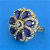 Cubic Zirconia Adjustable Ring With Mehndi Plating