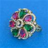 Cubic Zirconia Adjustable Ring With Mehndi Plating