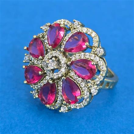 Cubic Zirconia Adjustable Ring With Mehndi Plating