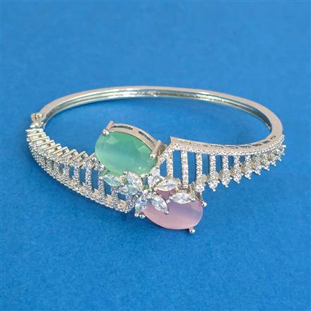 Cubic Zirconia Openable Kada With Rhodium Plating