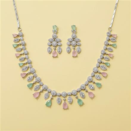 Cubic Zirconia Classic Necklace SetWith Rhodium Plating