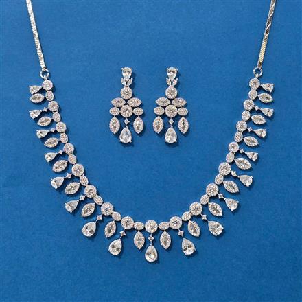 Cubic Zirconia Classic Necklace SetWith Rhodium Plating