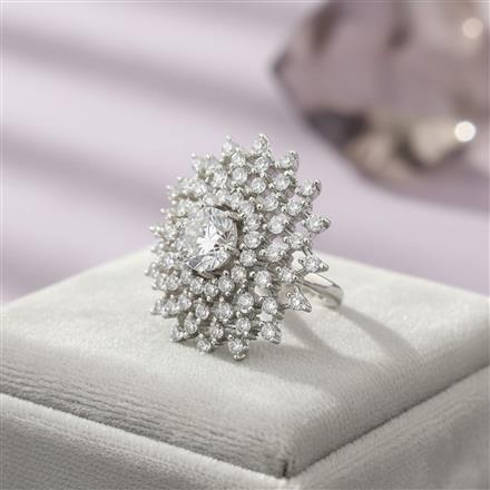 Cubic Zirconia Adjustable Ring With Rhodium 2 Tone Plating