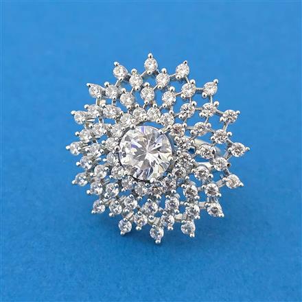 Cubic Zirconia Adjustable Ring With Rhodium 2 Tone Plating