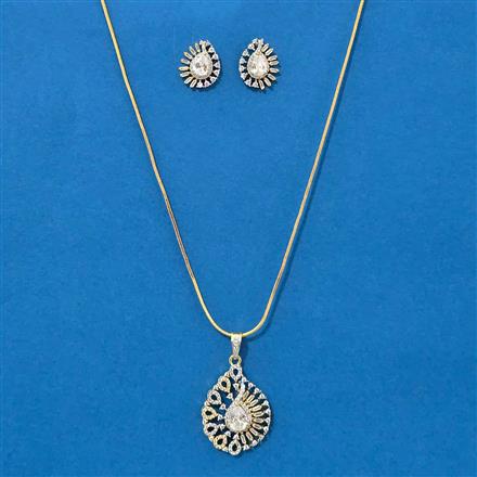Cubic Zirconia Classic Pendant Set With 2 Tone Plating