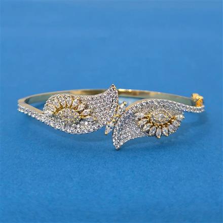 Cubic Zirconia Openable Kada With Rhodium 2 Tone Plating