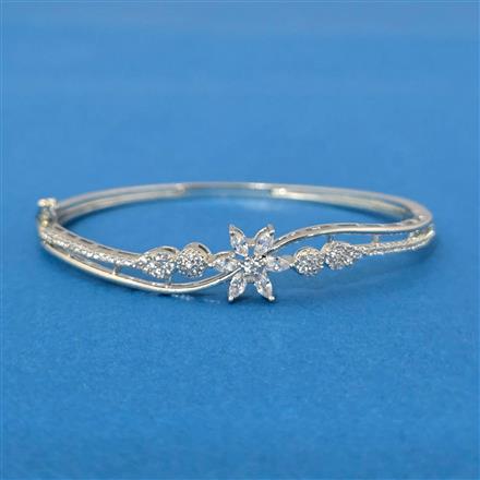 Cubic Zirconia Openable Kada With Rhodium 2 Tone Plating