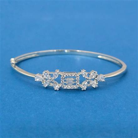 Cubic Zirconia Openable Kada With Rhodium 2 Tone Plating