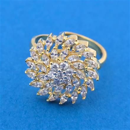 Cubic Zirconia Adjustable Ring With Rhodium 2 Tone Plating