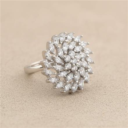 Cubic Zirconia Adjustable Ring With Rhodium 2 Tone Plating