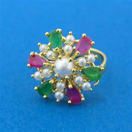 Cubic Zirconia Adjustable Ring With Gold Plating