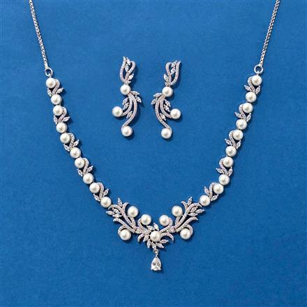 Cubic Zirconia Moti Necklace SetWith Rhodium 2 Tone Plating