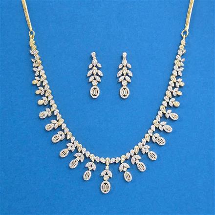 Cz Delicate Necklace With Black Rose 2 Tone Rhodium Plating