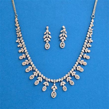 Cz Delicate Necklace With Black Rose 2 Tone Rhodium Plating