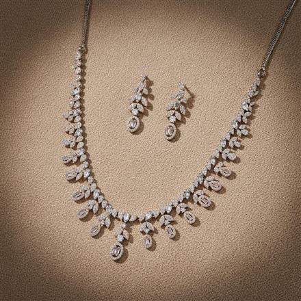 Cz Delicate Necklace With Black Rose 2 Tone Rhodium Plating